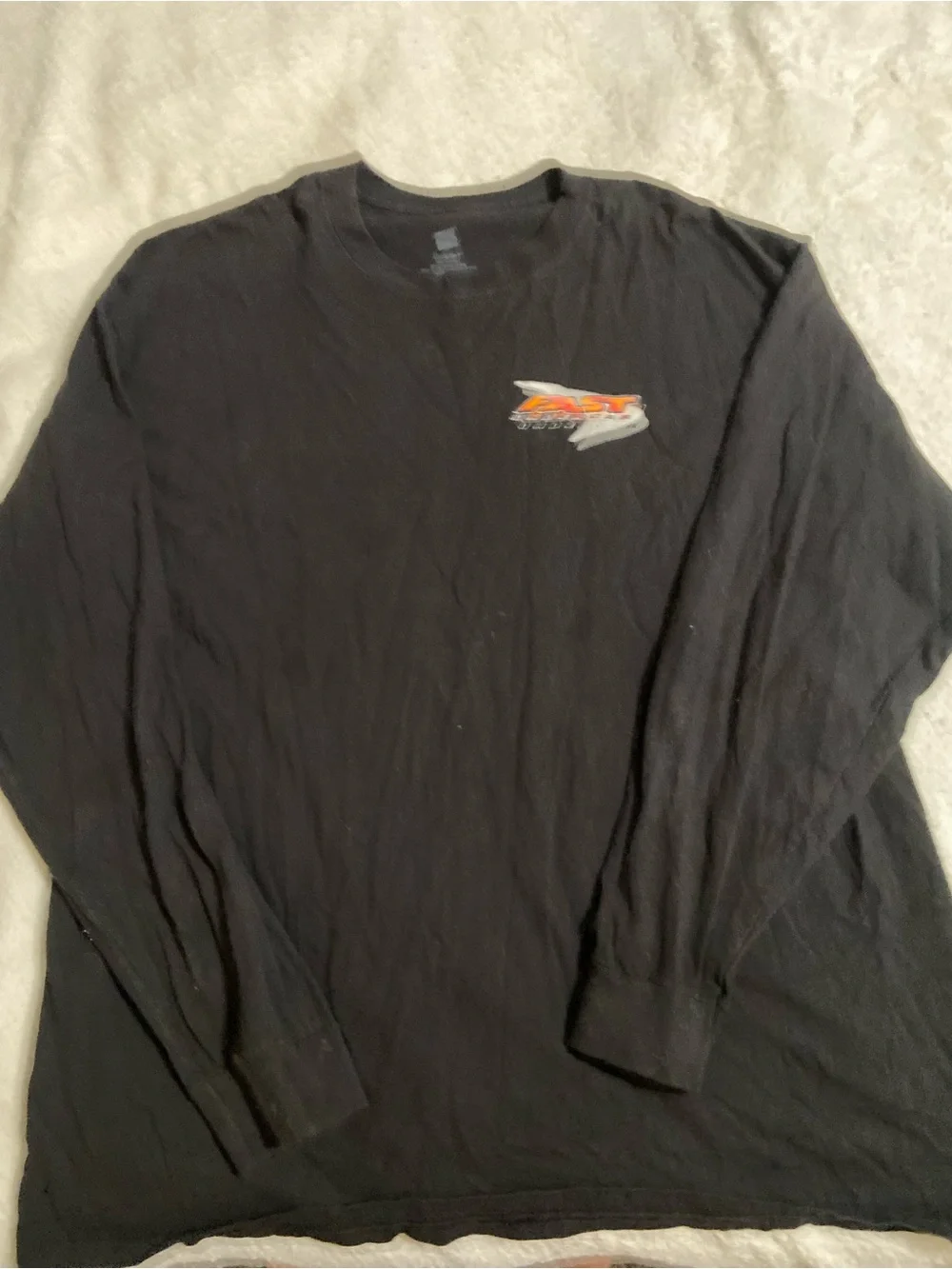 Hanes Black Long-Sleeve Tee with Small Orange Chest Graphic